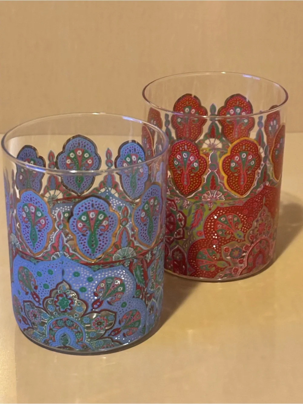 Set of 2 Double Old Fashioned Peacock Glasses